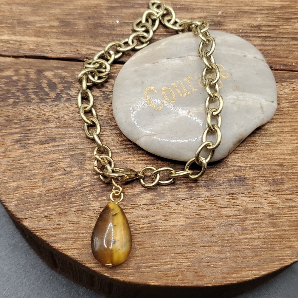 Tigers eye drop chain‎ link bracelet B3215